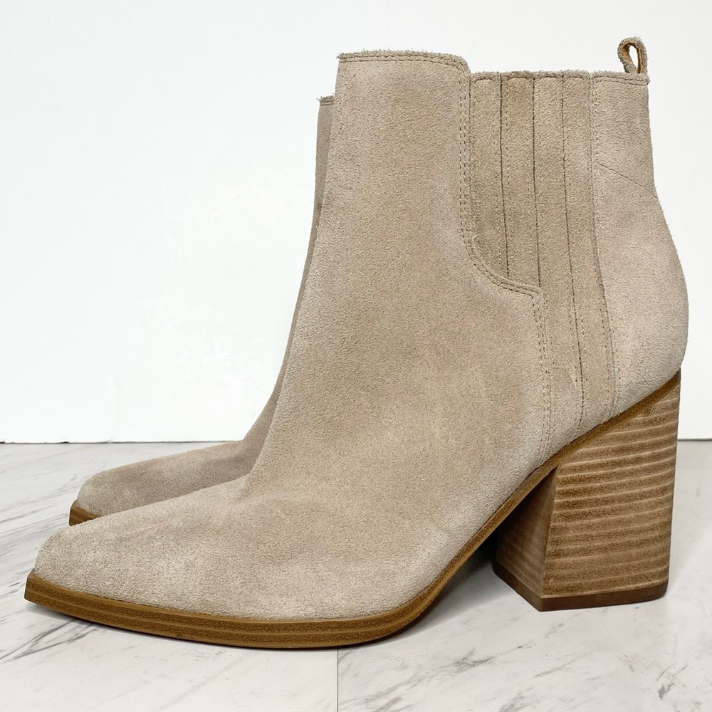 Marc Fisher Oshay Tan Suede Pointy Toe Heeled Bootie 9M